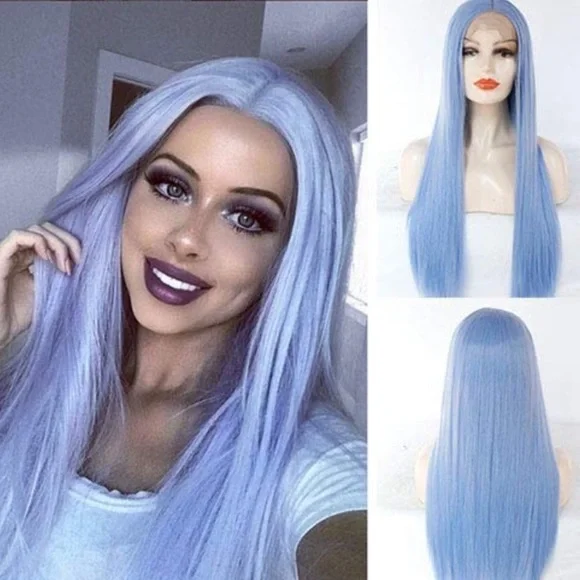 ? VALENCIA 24”  Blu LaceFront Wig ? CERULEAN Custom Colored Lace Front Wig (Large Cap, Aqua Blue  main image 3